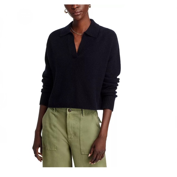 Luxurious 100% Cashmere Long Sleeve Polo Sweater By Aqua in Black - Picture 3 of 6